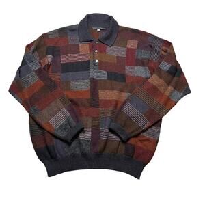 Peruvian Connection Alpaca Knit Sweater Polo Patchwork XL Multicolor Men’s